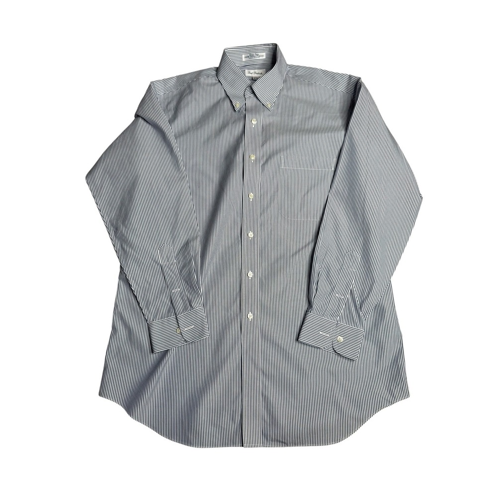 Paul Fredrick Mens 16-34 Blue White Striped 100% Cotton Pinpoint Easy‎ Care